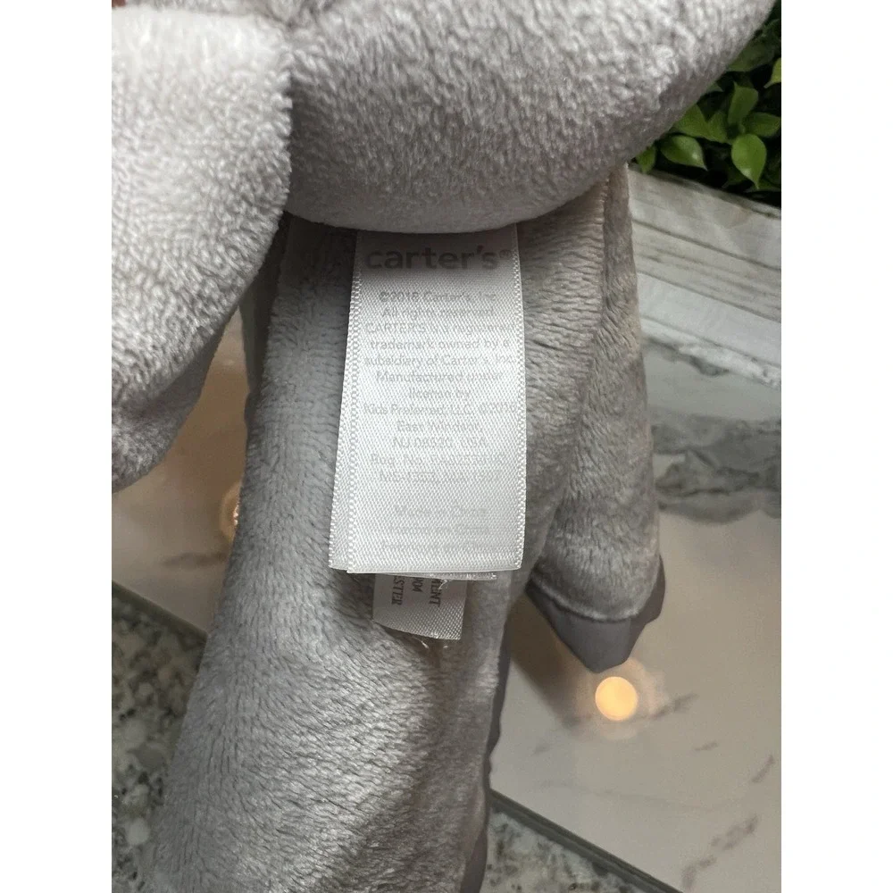 Carters Gray Elephant Plush Lovey Security Blanket Blankie Satin Trim 15